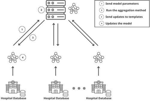 Fig 1. Schematic visualization of a federated learning approach in a horizontal framework.tif